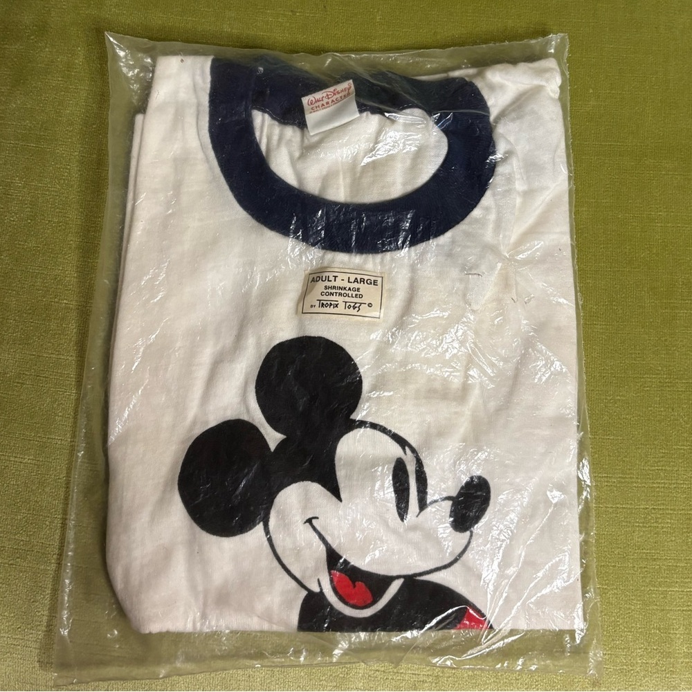 1980’s Disney Vintage Mickey Mouse Ringer Tee Shirt New In Bag  Large​